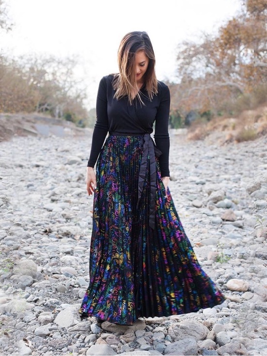 LuLaRoe Dresses & Skirts - Formal Wrap Dress With Black Top & Pleated Rainbow Foil Maxi Skirt